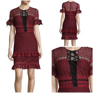 Parker Red/ Black Emilia Ruffled Lace Valentines Day Dress Sz S